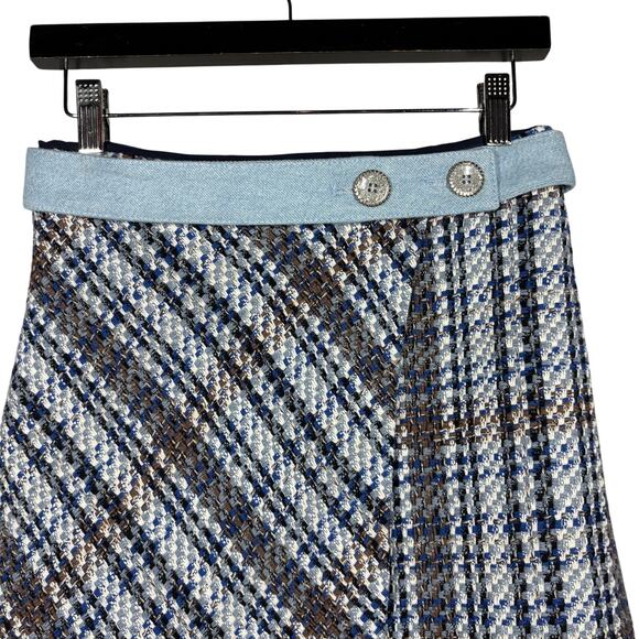 Zara Tweed Skirt Split Front Button Accent Coquette Cute Blue Mini Romantic - S - Picture 2 of 5
